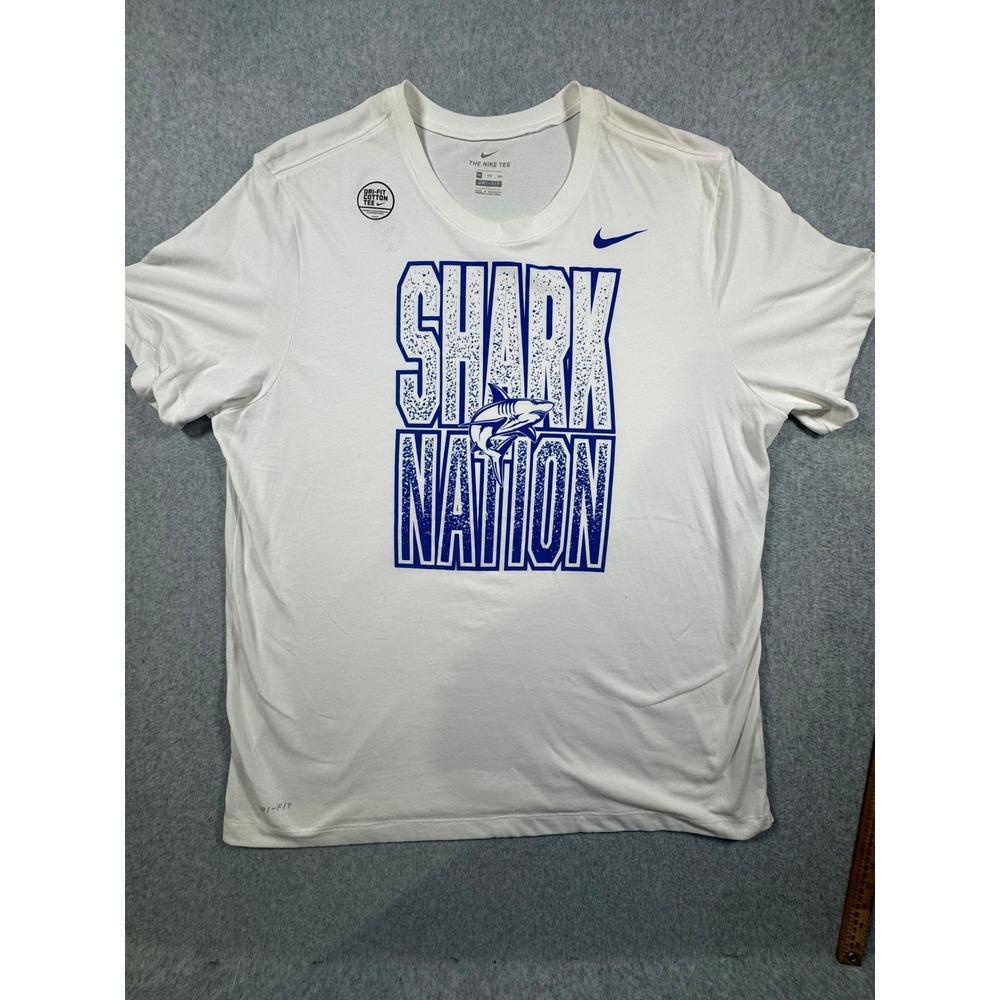 Nike Dri-FIT Shark Nation Graphic T-Shirt Mens XXL White Blue Short Sleeve Tee